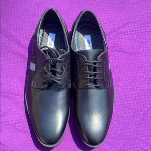 Steve Madden Eager Black Leather Dress Shoes w/ Stripes 7.5 M NIB
